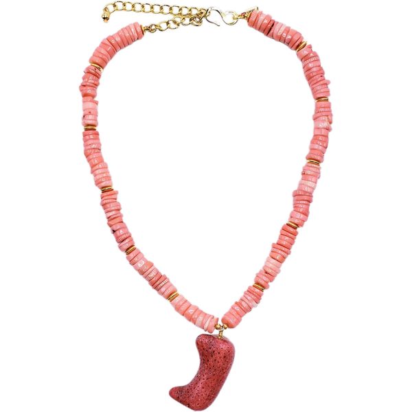 Vintage Light Coral Chip Necklace with Coral Pendant Cheap