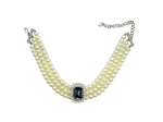 3 Row Pearl Choker With Sapphire and Crystal Center Hot on Sale