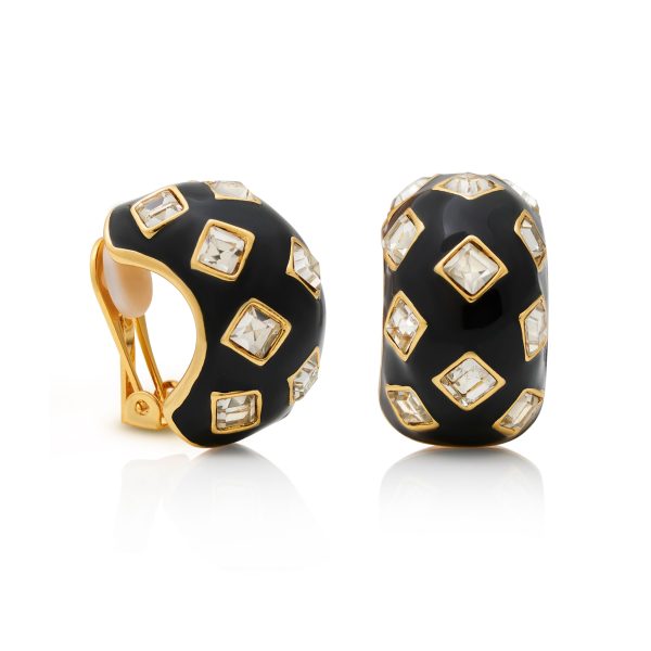 Gold & Black Huggie Hoop Clip-On Earring For Sale