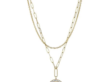 Double Stranded Cubic Zirconia Disc Pendant Necklace For Sale