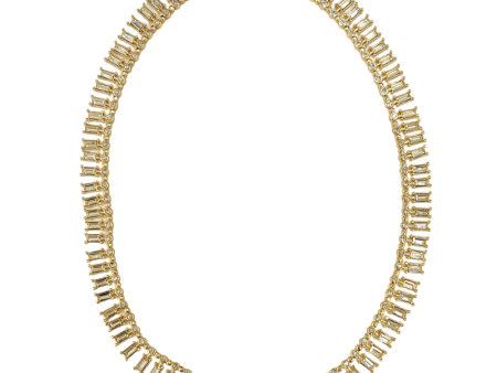 Gold with Clear Crystal Baguette  S  Hook Necklace Online Sale