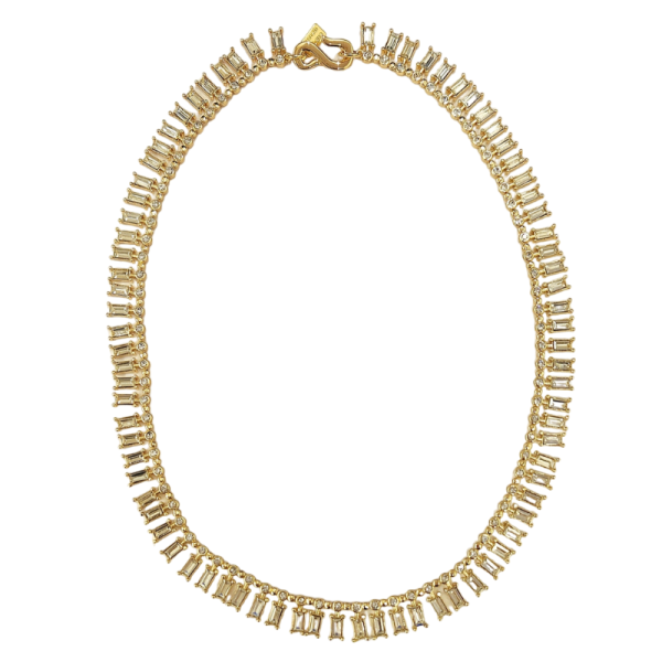 Gold with Clear Crystal Baguette  S  Hook Necklace Online Sale