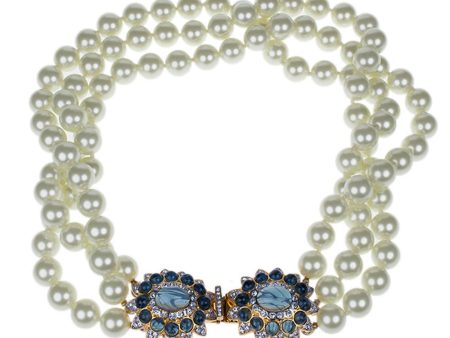 Barbara Bush Pearl & Sapphire Clasp Necklace on Sale