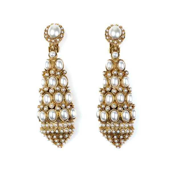 Antique Gold with Pearl Drop Clip Earrings Supply