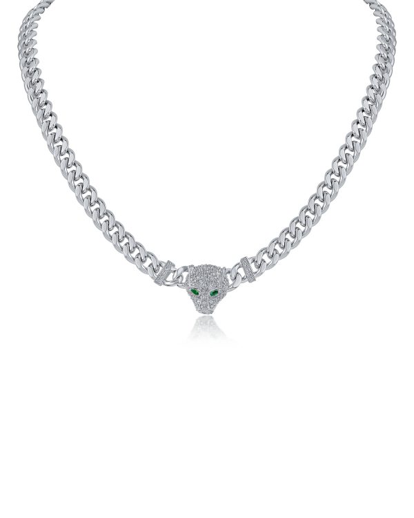 Pave Cubic Zirconia Panther Head Chain Necklace Hot on Sale