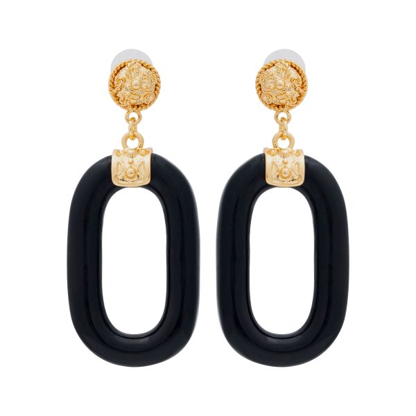 Black Oval Link Pierced Earrings For Discount