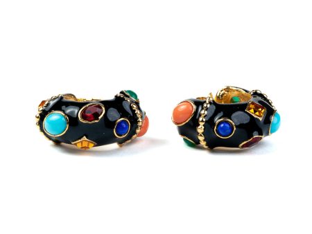 Black & Multicolored Gemstone Hoop Clip Earrings Online Hot Sale