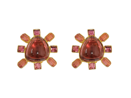 Pink and Rose Cabochon Center Clip Earring Hot on Sale