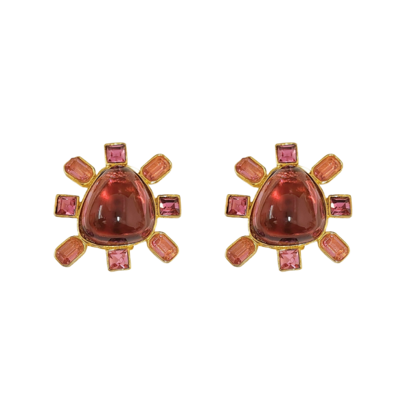 Pink and Rose Cabochon Center Clip Earring Hot on Sale