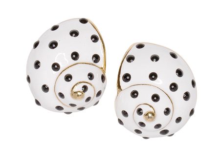 White with Black Dots Shell Clip Earrings Discount