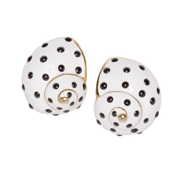 White with Black Dots Shell Clip Earrings Discount