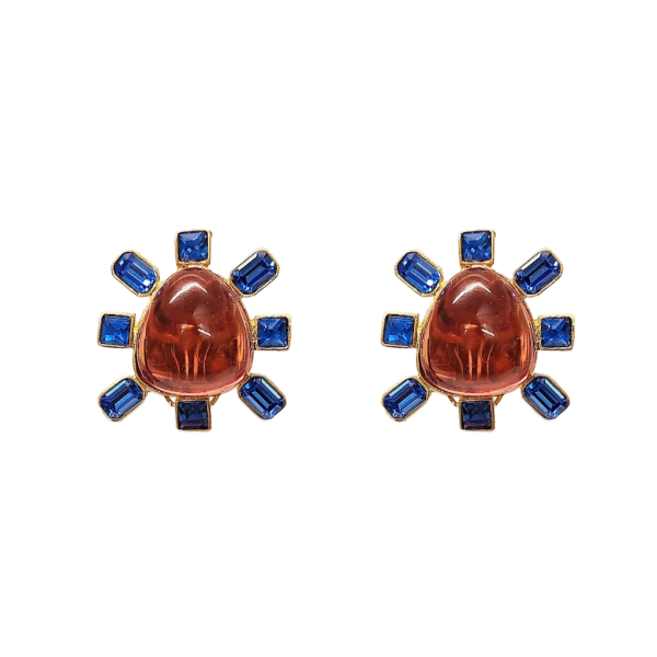 Sapphire and Rose Cabochon Center Clip Earring Sale