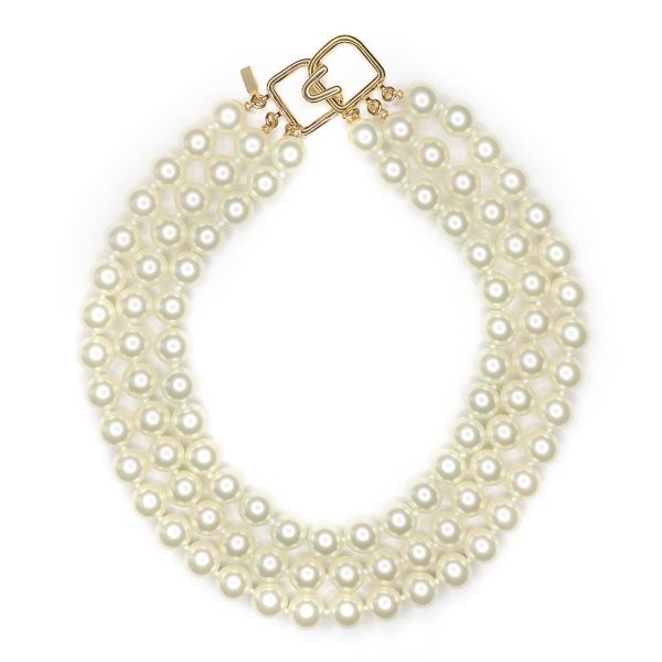 3 Row Pearl Necklace With Gold Clasp For Discount