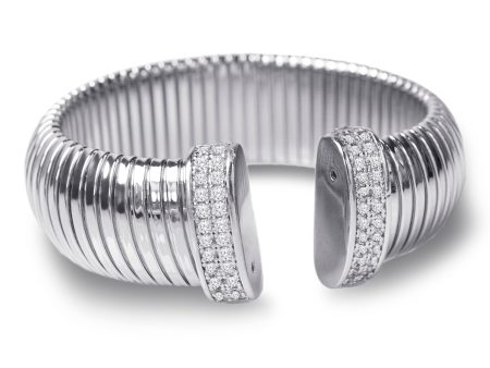 Cubic Zirconia & Rhodium Plated Round Pave Cuff Bracelet Supply