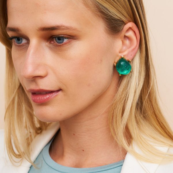 Aqua Nugget Clip Earrings Hot on Sale