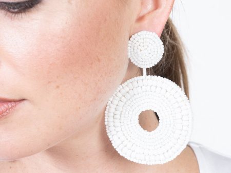 White Seedbead Circle Drop Pierced Earrings on Sale