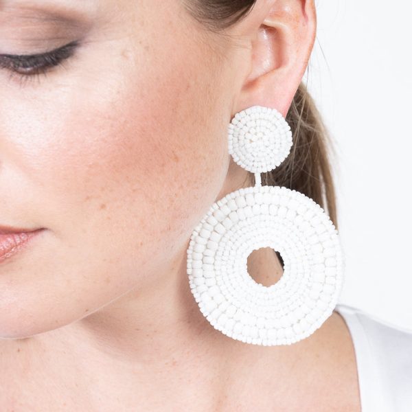 White Seedbead Circle Drop Pierced Earrings on Sale