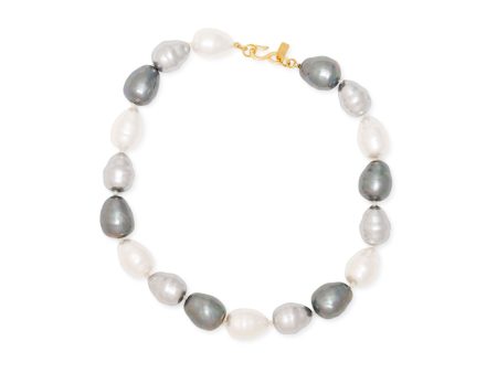 White & Grey Baroque Pearl Gold Necklace Discount