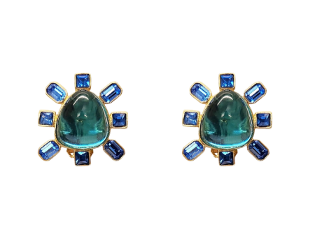 Sapphire and Aqua Cabochon Center Clip Earring Online Hot Sale