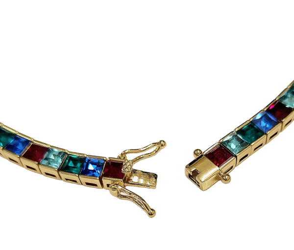 Gold With Multi Color Stones Baguette Necklace Online now