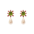 Pink and Peridot Cabochon Center Pearl Drop Clip Earring For Cheap