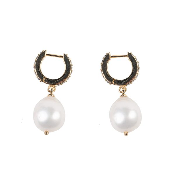 White Pearl Drop Hoop Earrings Online