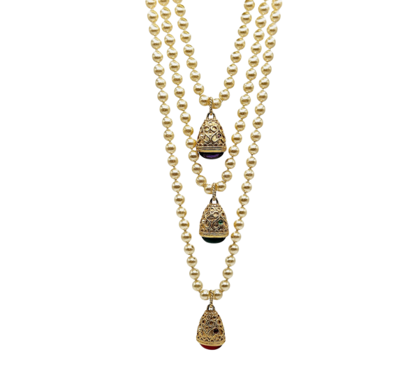 Vintage Pearl & Gold Carved Gemstone Pendant Layer Necklace For Cheap