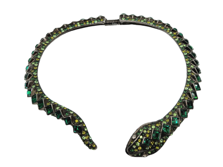 Vintage Gunmetal & Emerald Snake Collar Necklace For Cheap