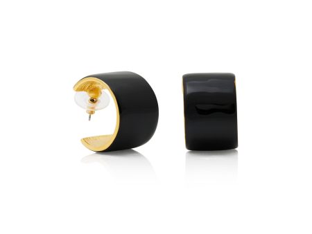 Black Enamel Hoop Pierced Earring Fashion