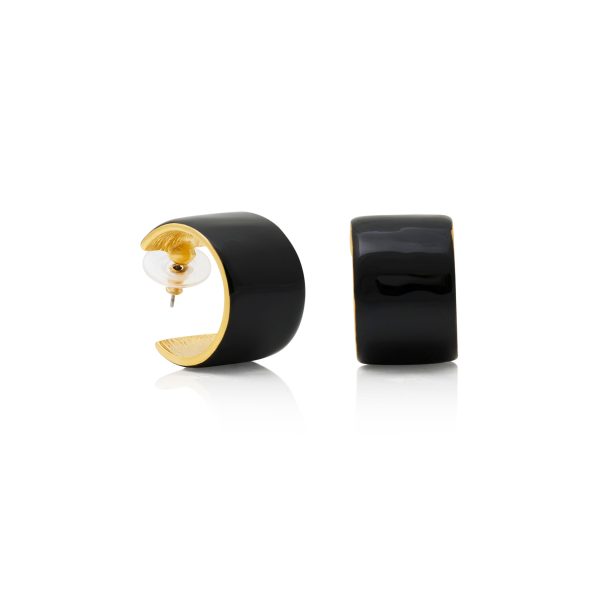 Black Enamel Hoop Pierced Earring Fashion