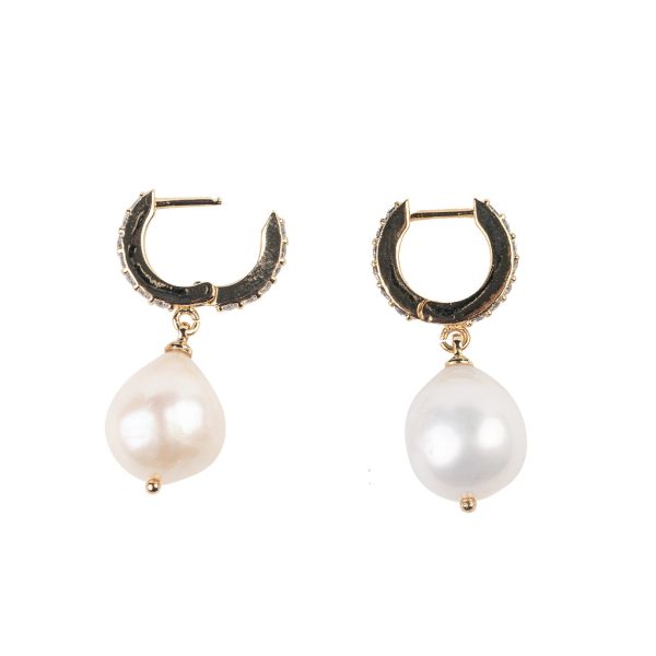 White Pearl Drop Hoop Earrings Online