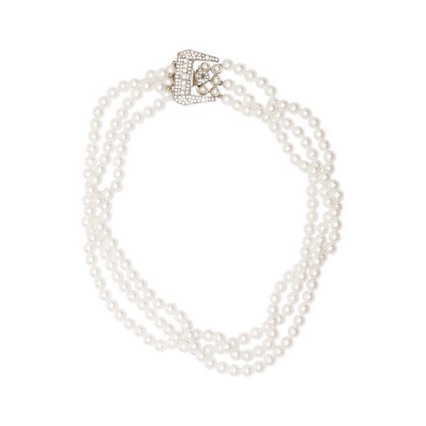 White Pearl & Rhodium Necklace on Sale