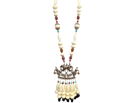 Vintage Ivory Bead Fish & Bird Pendant Drop Necklace Online