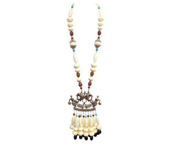 Vintage Ivory Bead Fish & Bird Pendant Drop Necklace Online