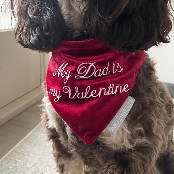 My Dad Is My Valentine  Bandana in Cranberry Velvet by Lords & Labradors Supply